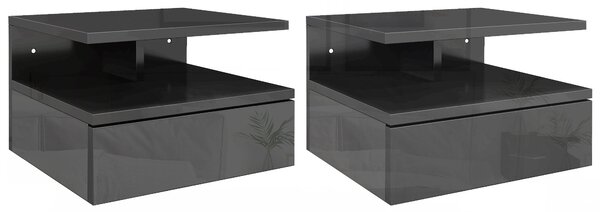 HOMCOM Set da 2 Comodini Moderni Sospesi con Cassetto e Mensola in Legno 35x32x22.5cm, Nero Lucido