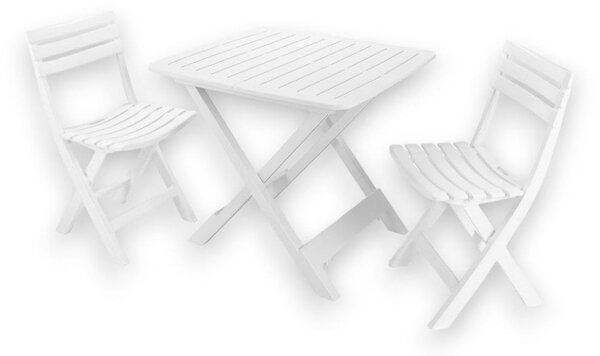 Set completo tavolo e 2 sedie pieghevoli da campeggio in resina bianca resistente Camping