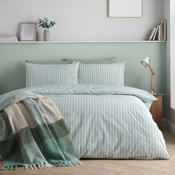 Set copripiumino e federa verde per letto matrimoniale 3 pezzi 200x200 cm Epping Textured Stripe – Catherine Lansfield