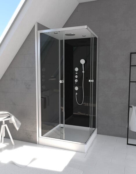 Doccia completa MARWELL Doccia completa Black Square 90 x 90 x 215 cm - Doccia in set completo incluso piatto doccia e rubinetto - Doccia ad angolo con accesso angolare