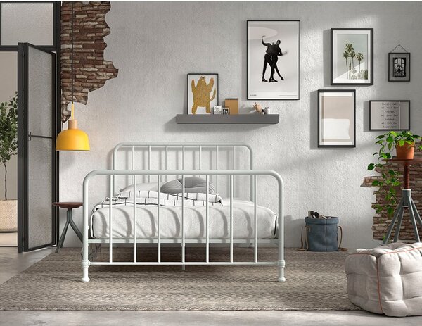 Letto singolo bianco in metallo con rete 140x200 cm BRONXX - Vipack