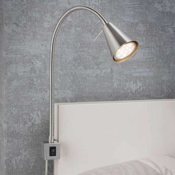Briloner Applique a LED Tuso, nichel, montaggio letto, metallo Tuso, Alluminio / Grigio / Zincato, Camera da letto, Metallo, Moderno, Applique a LED