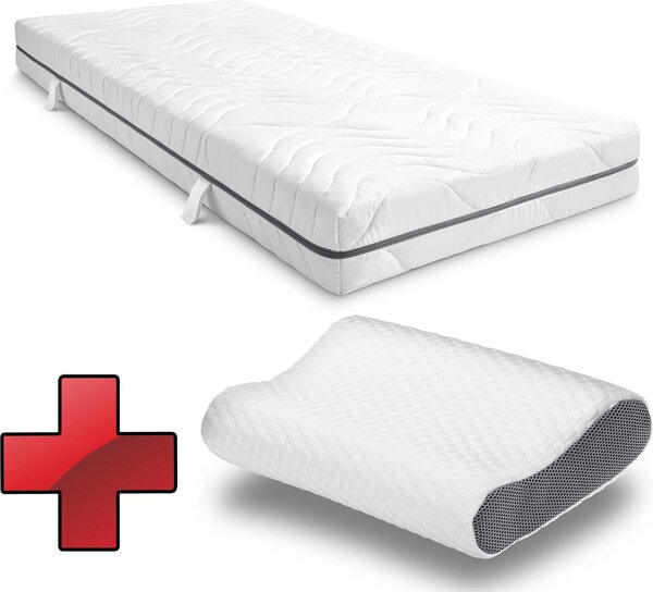 Materasso viscoelastico a 7 zone Sleezzz Smart 90 x 200 cm, altezza 18 cm, livello di rigidità H3 con schiuma a memoria d'aria + cuscino Sleezzz® premium effetto memoria