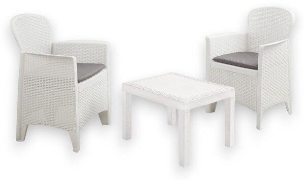 Salotto 2 posti da giardino in resina resistente effetto rattan con tavolino Akita - White