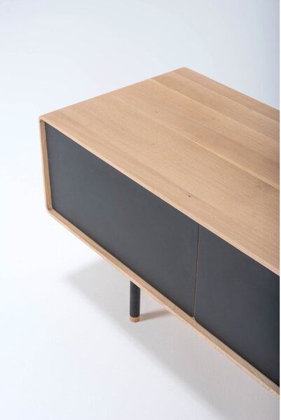 Mobile TV nero-color legno naturale in legno di quercia 160x48 cm Fina - Gazzda