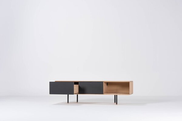 Mobile TV nero-color legno naturale in legno di quercia 160x48 cm Fina - Gazzda