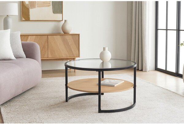 Tavolino da salotto rotondo nero/di colore naturale con effetto rovere ø 68 cm Zanu – Bonami Essentials