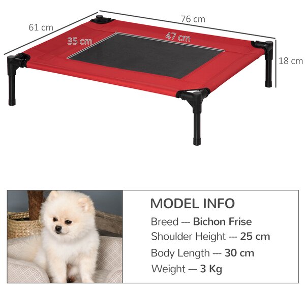 PawHut Cuccia Estiva Brandina per Cani da Esterno e da Interno, Lettino per Animali Domestici Rosso 76x61x18cm|Aosom