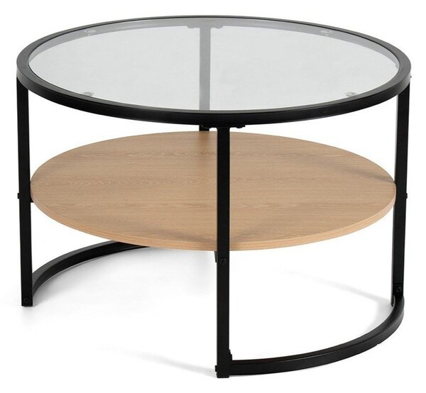 Tavolino da salotto rotondo nero/di colore naturale con effetto rovere ø 68 cm Zanu – Bonami Essentials