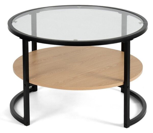 Tavolino da salotto rotondo nero/di colore naturale con effetto rovere ø 68 cm Zanu – Bonami Essentials