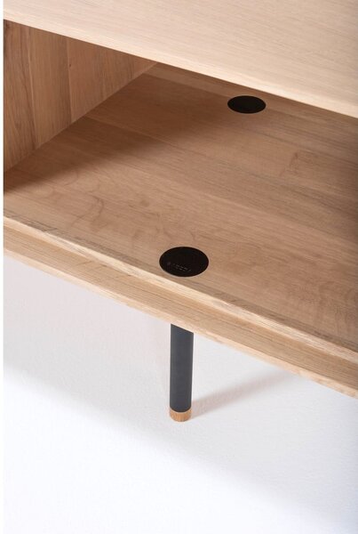 Mobile TV nero-color legno naturale in legno di quercia 160x48 cm Fina - Gazzda