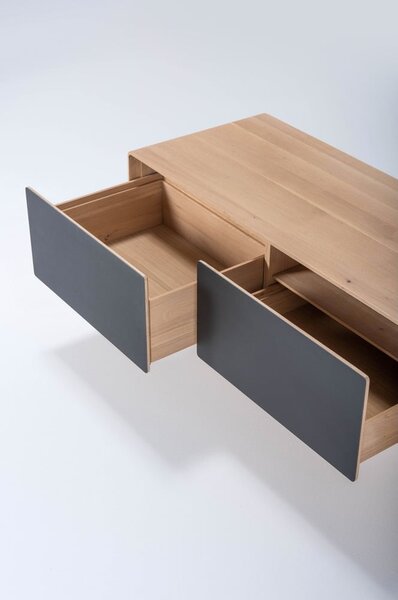 Mobile TV nero-color legno naturale in legno di quercia 160x48 cm Fina - Gazzda