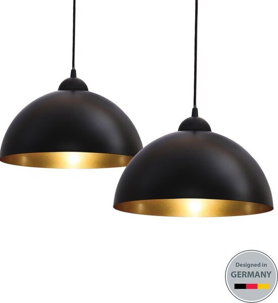 Lampadari a sospensione vintage industriale, set da 2, diametro 30cm, adatti per lampadine LED E27 non incluse, lampada elegante da soffitto per sala da pranzo, metallo nero esterno, oro interno IP20