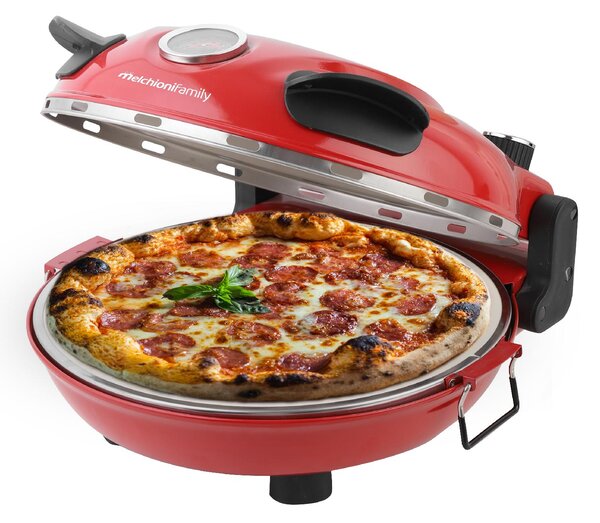 Melchioni Forno Pizza Elettrico Potenza 1300 Watt con Termometro e Doppia Resistenza colore Rosso - 118380029 BELLANAPOLI PLUS