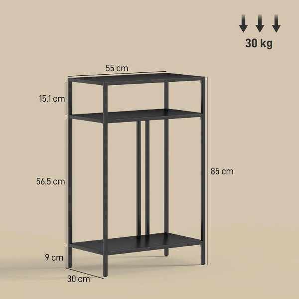 DecHome Consolle Ingresso Design Industriale con 3 Ripiani in Acciaio Dimensioni 55x30x85 cm colore Nero