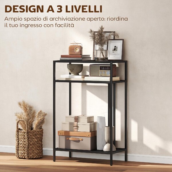 DecHome Consolle Ingresso Design Industriale con 3 Ripiani in Acciaio Dimensioni 55x30x85 cm colore Nero