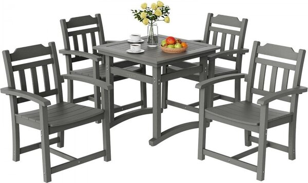 Set di mobili da giardino - Set di mobili da balcone 1 tavolo + 4 sedie - Portata 150 kg - Resistente alle intemperie, al sole - Set da pranzo da giardino - Set di mobili da balcone moderni - Grigio chiaro