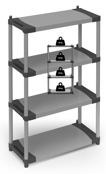 Scaffale Libreria 4 Ripiani In Resina PVC Dimensioni 80x40x h 165 cm Portata max 80 kg , line a Modular System colore grigio