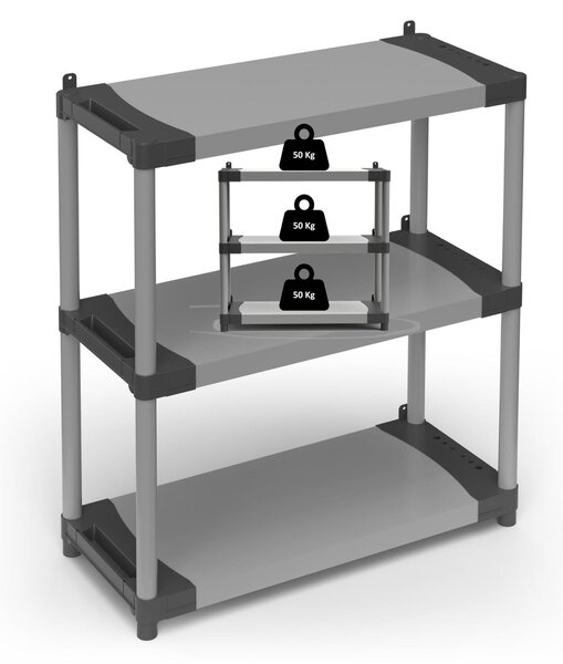 Scaffale Libreria 3 Ripiani In Resina PVC Dimensioni 80x40x h 85 cm Portata max 80 kg , line a Modular System colore grigio