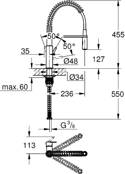 GROHE Rubinetto Cucina Miscelatore Lavello con Doccetta Professionale Monocomando con Canna Alta colore Cromo - 30361000