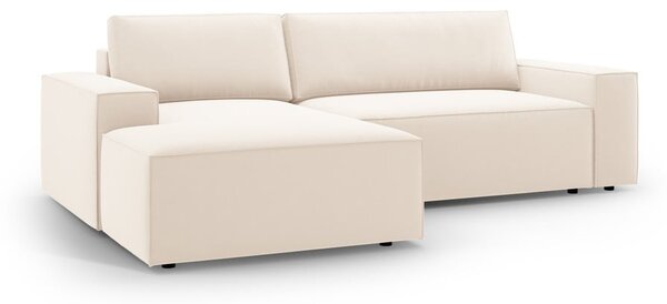 Divano angolare beige allungabile/con contenitore (con penisola a sinistra/con chaise lounge) con rivestimento in velluto Jodie – Micadoni