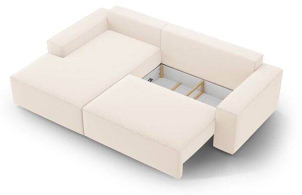Divano angolare beige allungabile/con contenitore (con penisola a sinistra/con chaise lounge) con rivestimento in velluto Jodie – Micadoni