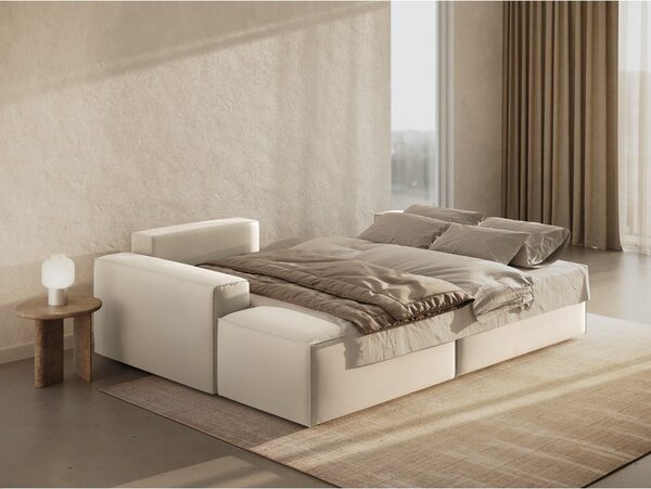 Divano angolare beige allungabile/con contenitore (con penisola a sinistra/con chaise lounge) con rivestimento in velluto Jodie – Micadoni