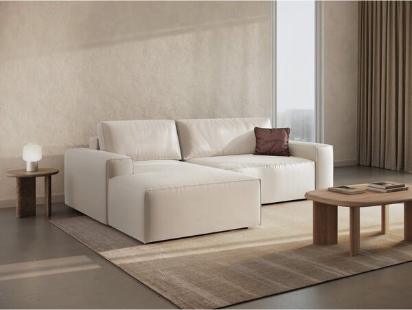 Divano angolare beige allungabile/con contenitore (con penisola a sinistra/con chaise lounge) con rivestimento in velluto Jodie – Micadoni