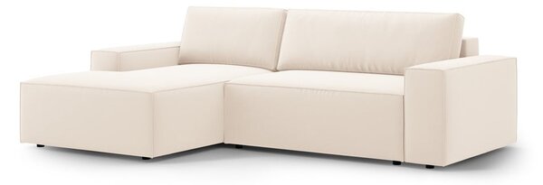 Divano angolare beige allungabile/con contenitore (con penisola a sinistra/con chaise lounge) con rivestimento in velluto Jodie – Micadoni