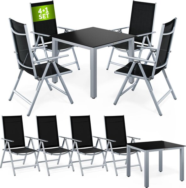Casaria Gruppo Sedute Bern 4+1 in Alluminio Sedie Regolabili con Schienale Alto Pieghevoli Tavolo Resistente Set Salottino Esterno