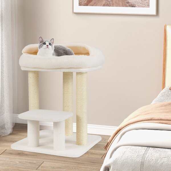 Costway Torre per gattini con letto in peluche pali tiragraffi in sisal piattaforma per salto, Albero per gatti piccolo da interno Bianco