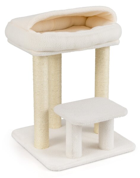 Costway Torre per gattini con letto in peluche pali tiragraffi in sisal piattaforma per salto, Albero per gatti piccolo da interno Bianco