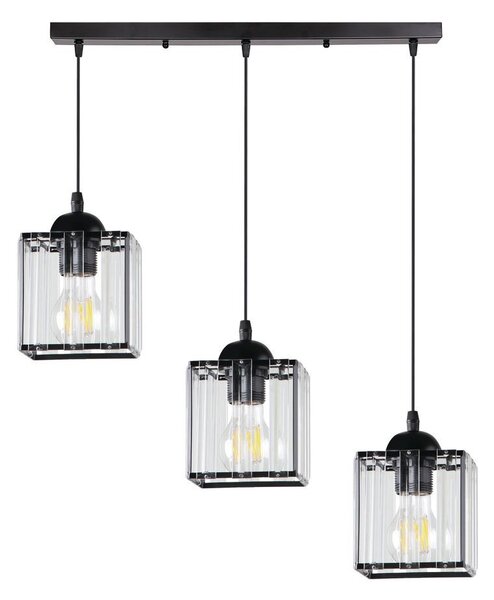 Lampada a sospensione sopra il tavolo da pranzo GLASSIA - 3xE27, 40W, nero / trasparente