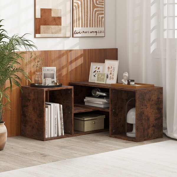 Costway Mobile TV console a 2 pezzi con combinazione libera, Centro di intrattenimento minimalista per TV da 50-60pollici Marrone