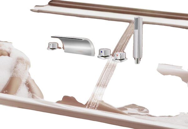 Miscelatore a cascata, realizzato in acciaio inossidabile, soffione doccia di 24 cm di lunghezza, miscelatore di 18 cm di lunghezza, design moderno, installazione necessaria