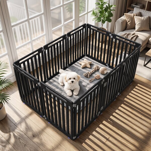 Costway Recinto per cani portatile alto 81 cm ventose e picchetti, Recinzione in plastica per interno ed esterno box a 10 pannelli Nero
