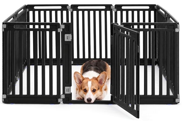 Costway Recinto per cani portatile alto 81 cm ventose e picchetti, Recinzione in plastica per interno ed esterno box a 10 pannelli Nero