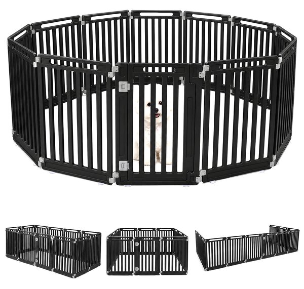 Costway Recinto per cani portatile alto 81 cm ventose e picchetti, Recinzione in plastica per interno ed esterno box a 12 pannelli Nero