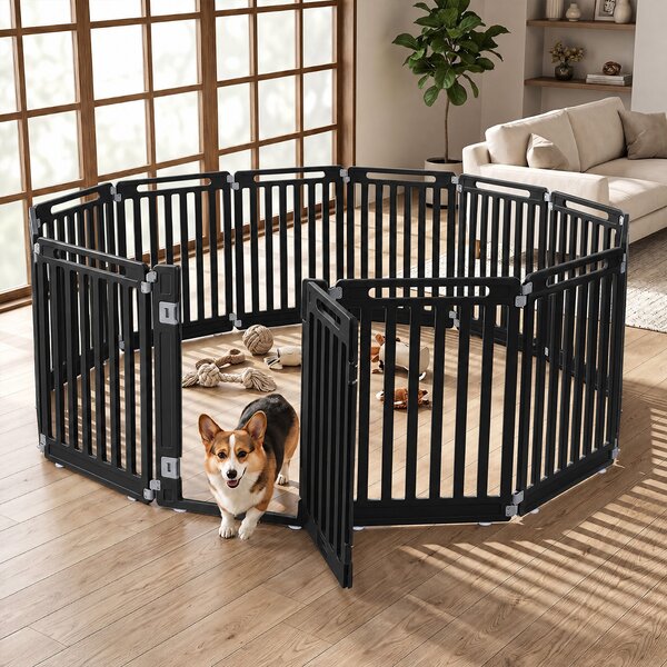 Costway Recinto per cani portatile alto 81 cm ventose e picchetti, Recinzione in plastica per interno ed esterno box a 12 pannelli Nero