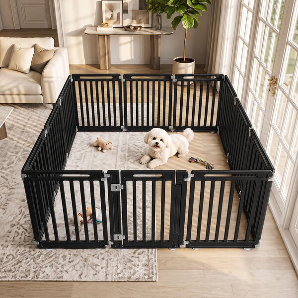 Costway Recinto per cani portatile alto 81 cm ventose e picchetti, Recinzione in plastica per interno ed esterno box a 12 pannelli Nero