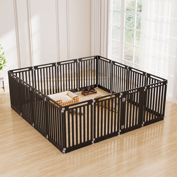 Costway Recinto per cani portatile alto 81 cm ventose e picchetti, Recinzione in plastica per interno ed esterno box a 8 pannelli Nero