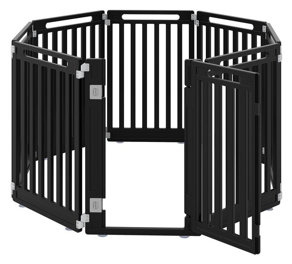 Costway Recinto per cani portatile alto 81 cm ventose e picchetti, Recinzione in plastica per interno ed esterno box a 8 pannelli Nero