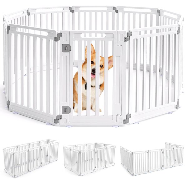 Costway Recinto per cani portatile alto 81 cm ventose e picchetti, Recinzione in plastica per interno ed esterno box a 10 pannelli