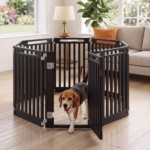 Costway Recinto per cani portatile alto 81 cm ventose e picchetti, Recinzione in plastica per interno ed esterno box a 8 pannelli Nero