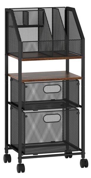 Costway Carrellino portadocumenti con struttura metallica pannello in legno, Carrello portalibri con 4 ruote per casa e ufficio Nero