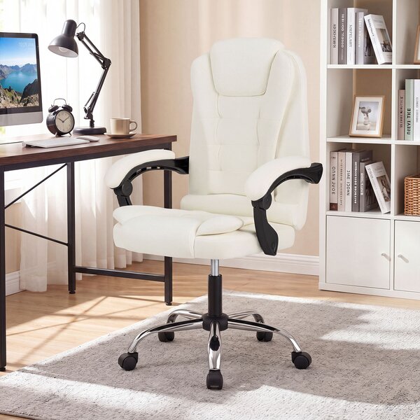 Costway Sedia da ufficio ergonomica rivestita in pelle pvc, Sedia da ufficio ergonomica rivestita in tessuto di lino Beige