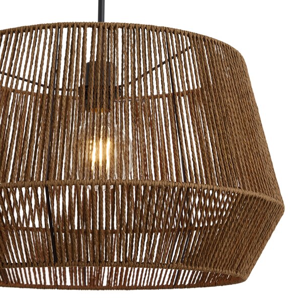 Hanglamp zwart met bruine papieren touw kap 50/50/30 - Combi 1