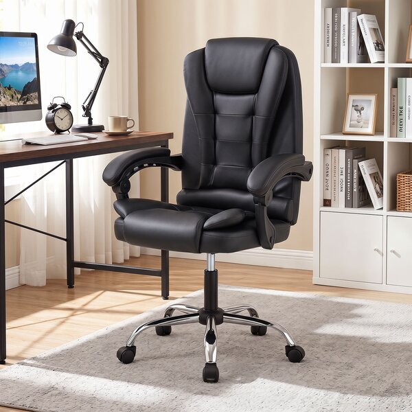 Costway Sedia da ufficio ergonomica rivestita in pelle pvc, Sedia da ufficio ergonomica rivestita in tessuto di lino Nero