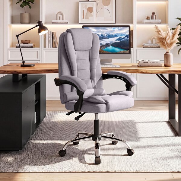 Costway Sedia da ufficio ergonomica rivestita in pelle pvc, Sedia da ufficio ergonomica rivestita in tessuto di lino Grigio