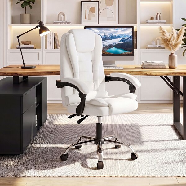 Costway Sedia da ufficio ergonomica rivestita in pelle pvc, Sedia da ufficio ergonomica rivestita in tessuto di lino Beige